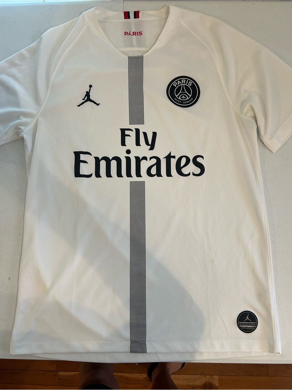 Nike White and Black Paris Saint-Germain Fly Emirates Jersey